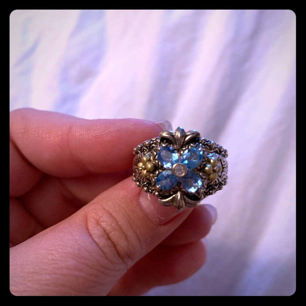 Barbara Bixby Sterling & 18K Gemstone Flower Ring